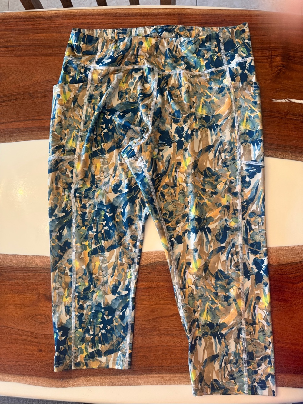 Tek Gear Cropped Leggings XXL Abstract Print Side Pockets Activewear